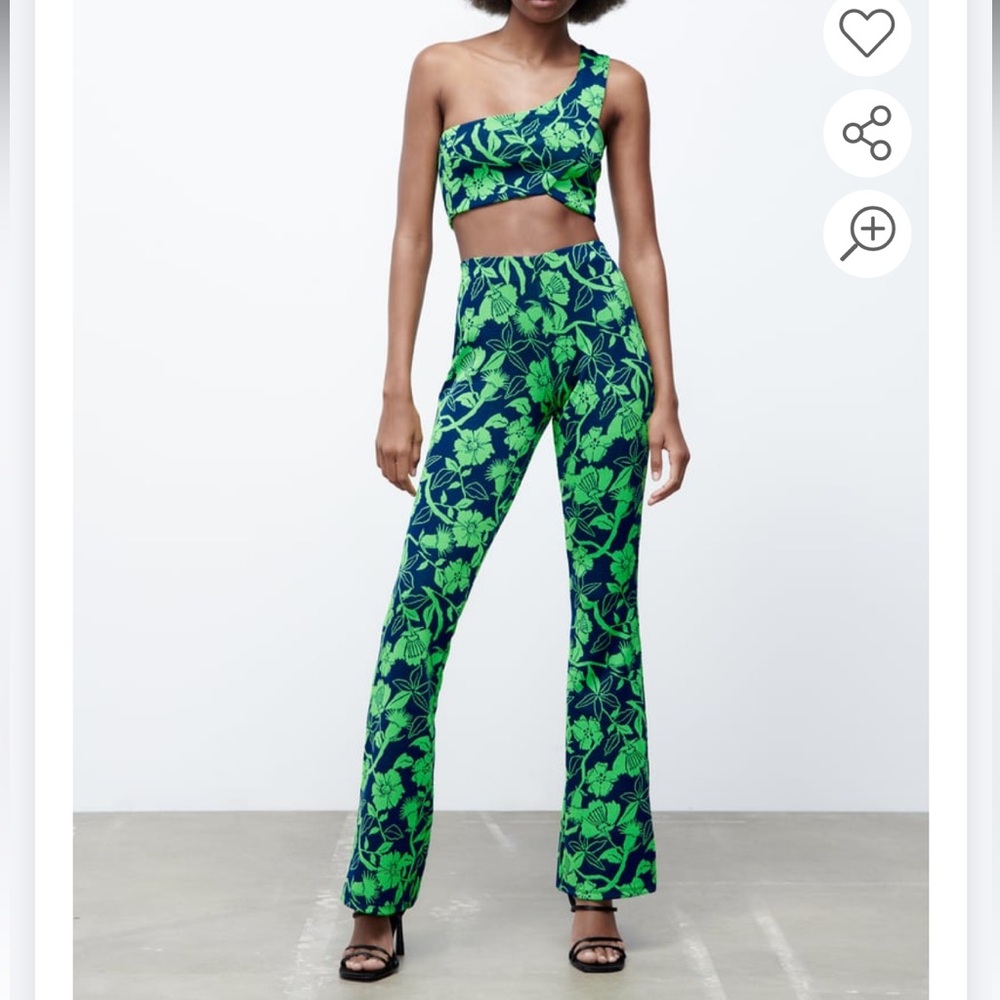 Zara coordinating set floral jacquard crop top and high rise flare set. Med. - Picture 6 of 12